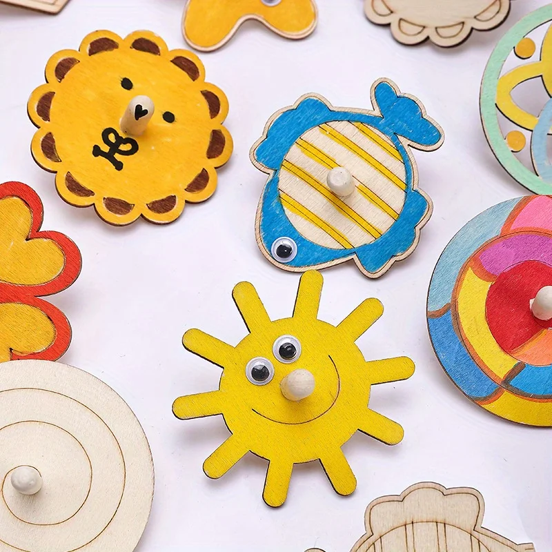 Art Craft Gift Ideas - 16pcs Wooden Spinning Top Craft Kit