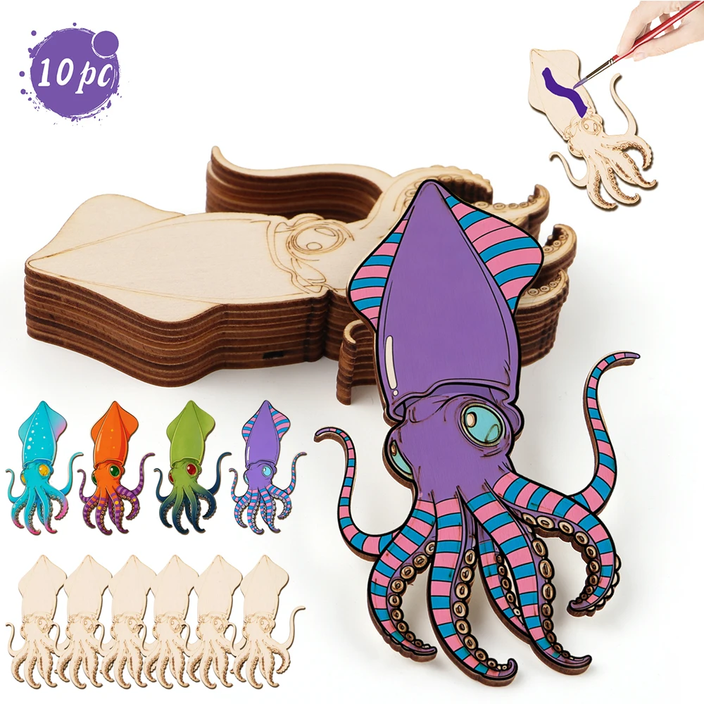 Art & Craft Village Pondicherry - 10pcs/set Unfinished Wood Craft Octopus Animal