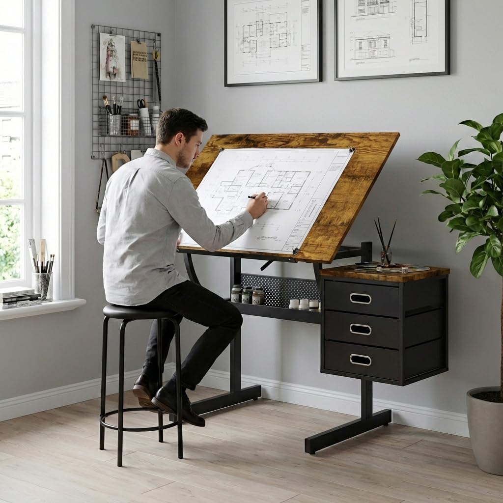 Art & Craft Village Pondicherry - Adjustable Art Desk with Storage, 0-75°