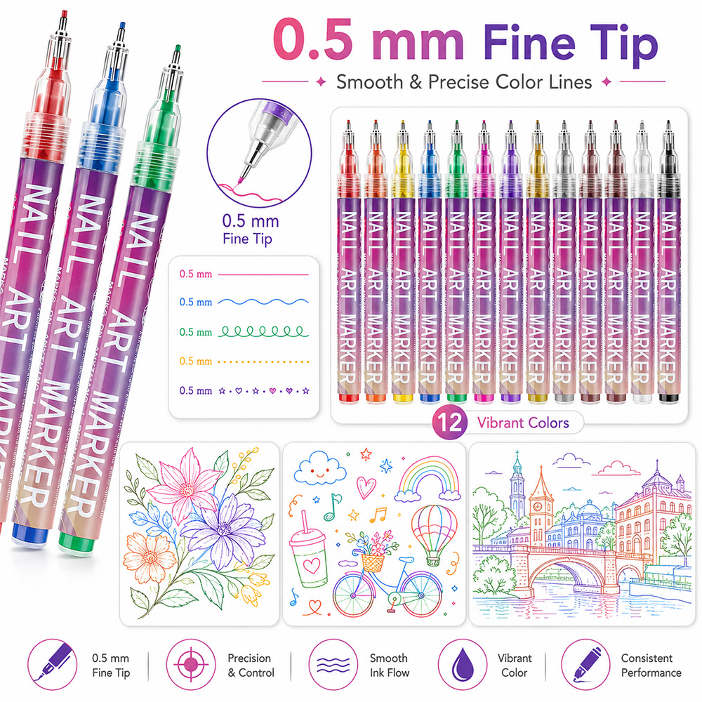 12Pcs Fine Line Marker Pen Set - مراجعة Illustration Marker Set وسعره