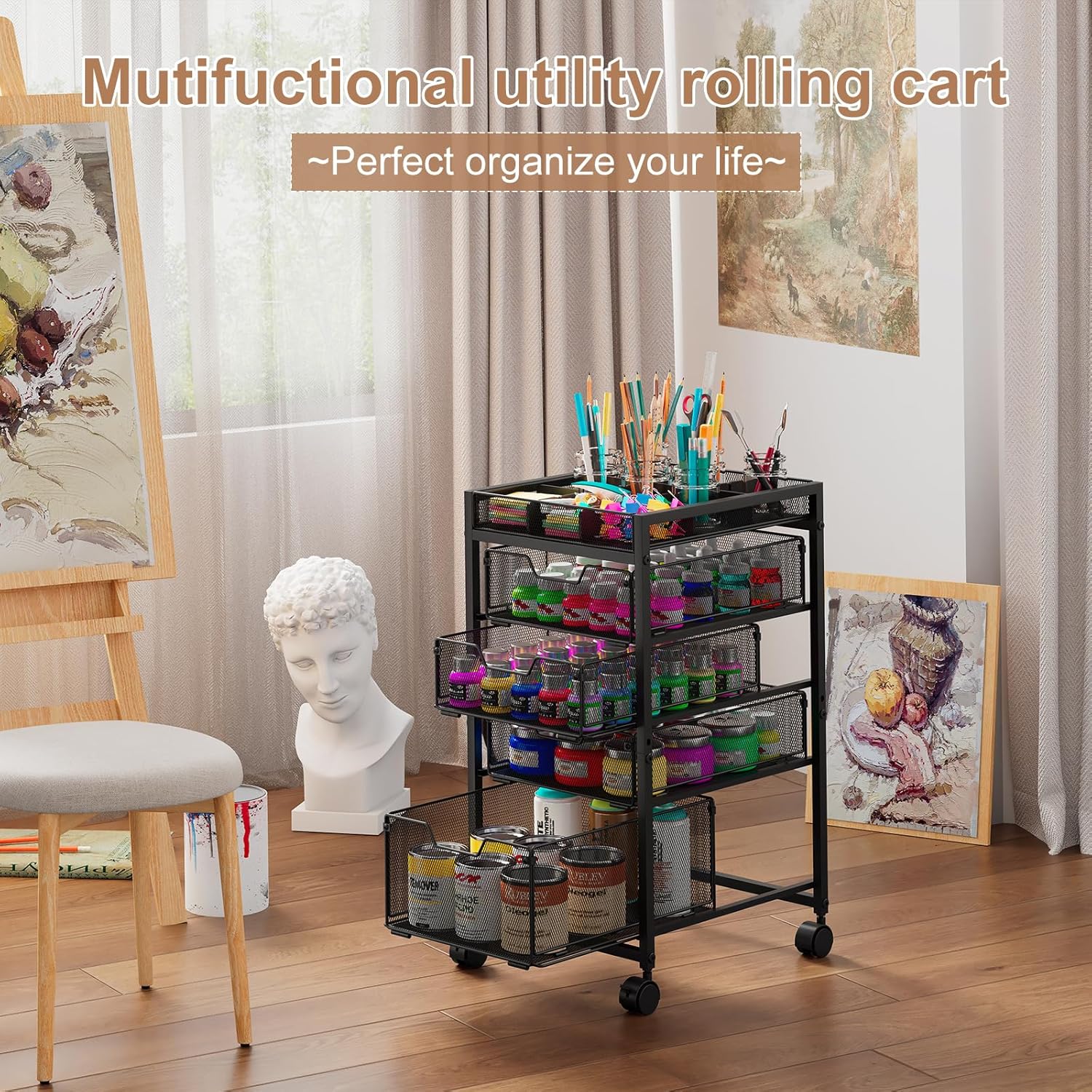 Rolling Utility Cart with 4 Dr - مراجعة Art Craft Organizer وسعره