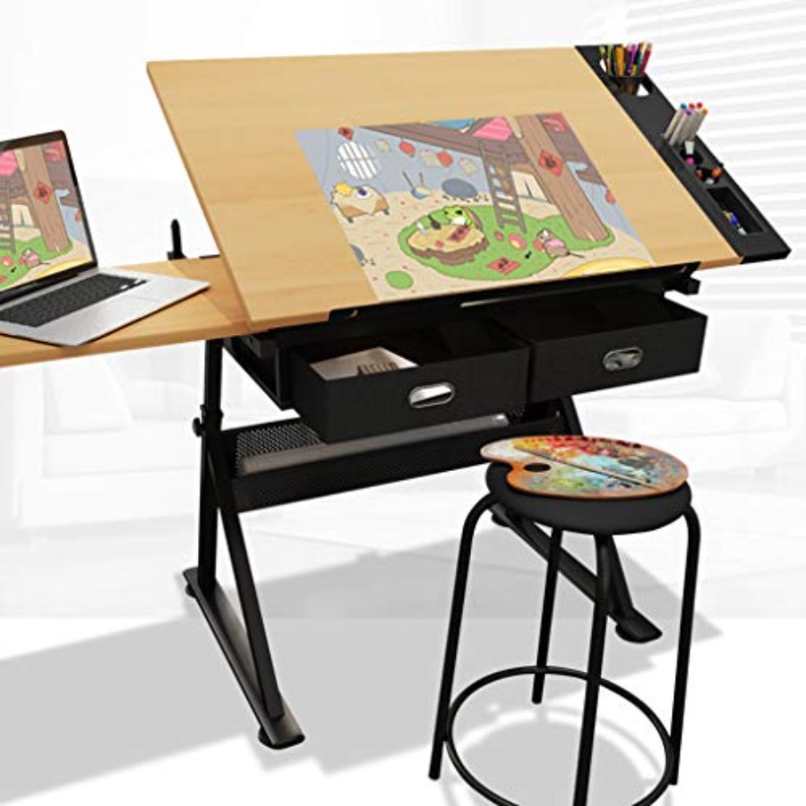Drafting Table with Storage He - مراجعة Art & Craft Village Pondicherry وسعره