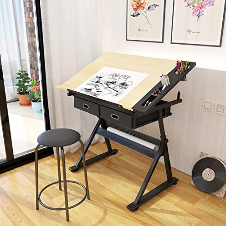 Drafting Table with Storage He - مراجعة Art & Craft Village Pondicherry وسعره