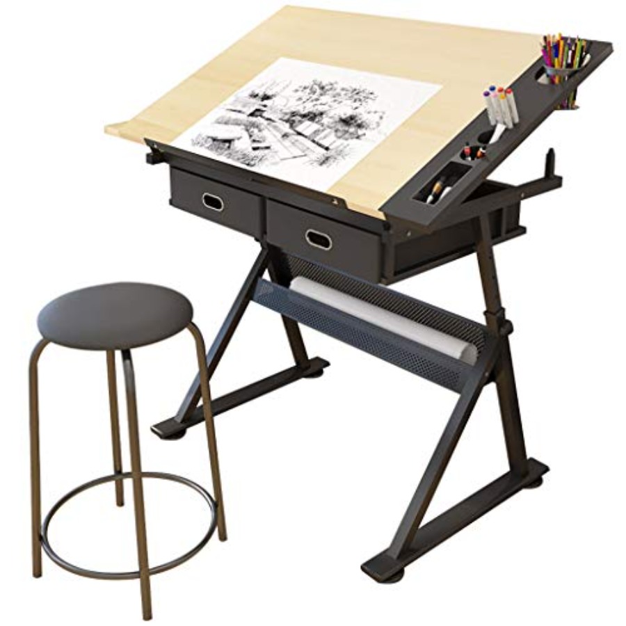 Drafting Table with Storage He - مراجعة Art & Craft Village Pondicherry وسعره
