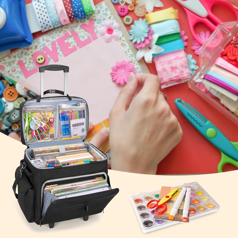 Rolling Scrapbook Tote with Ex - مراجعة Art Craft Organizer وسعره