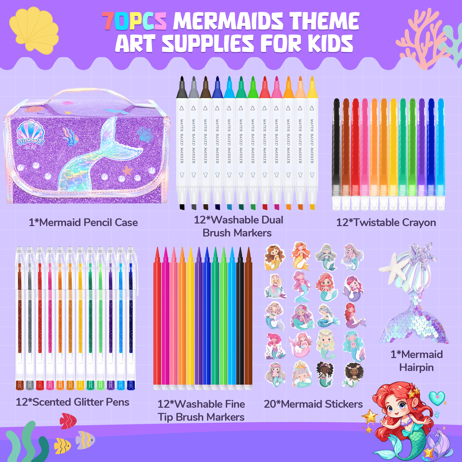 Mermaid Drawing Kit For Kids W - مراجعة Illustration Marker Set وسعره