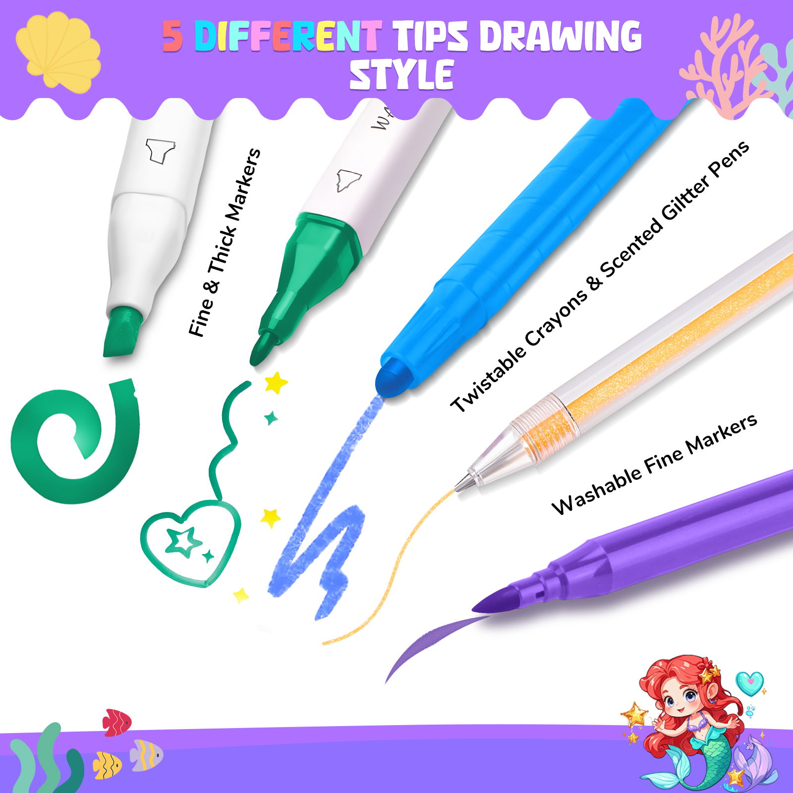 Mermaid Drawing Kit For Kids W - مراجعة Illustration Marker Set وسعره