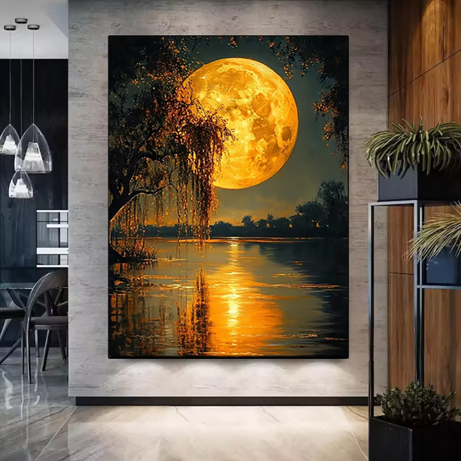 Moon Night Lake Tree Landscape - مراجعة Art Craft Night وسعره