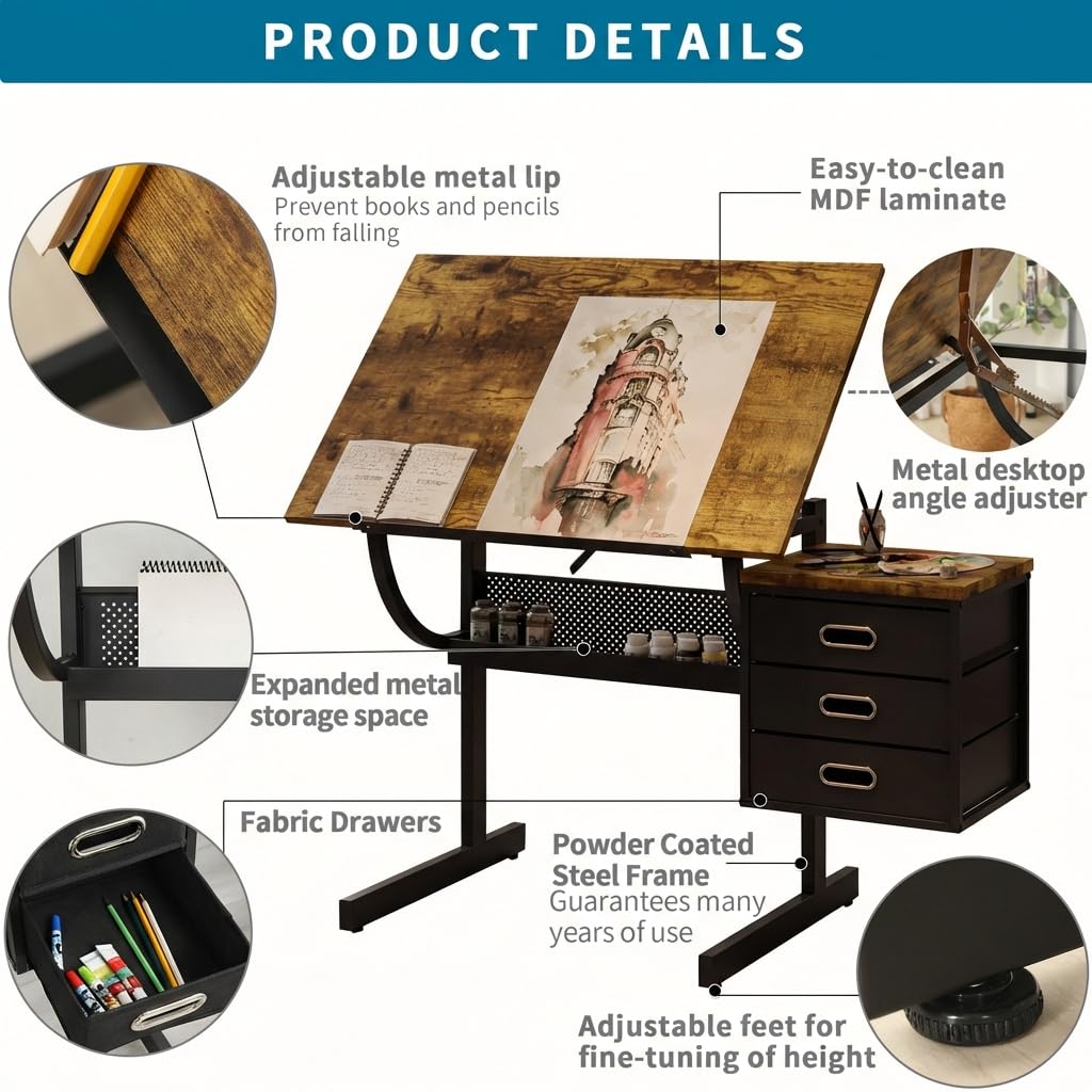 Adjustable Art Desk with Stora - مراجعة Art & Craft Village Pondicherry وسعره