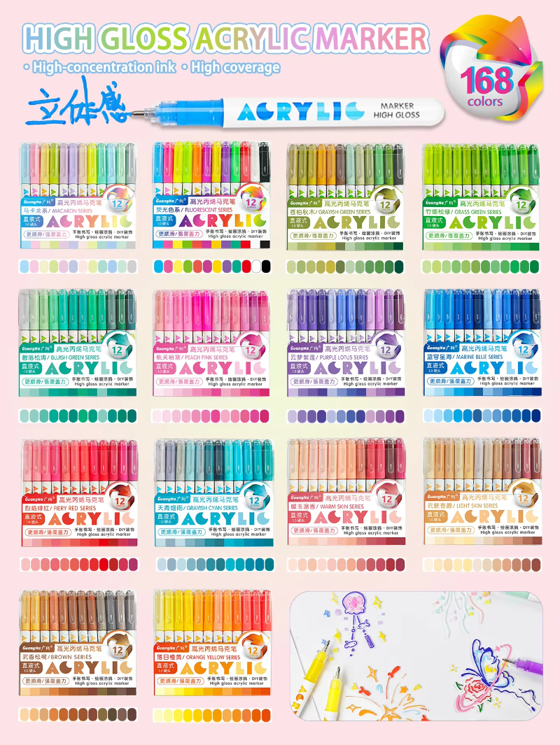 GuangNa 168/12 Colors High Glo - مراجعة Illustration Marker Set وسعره