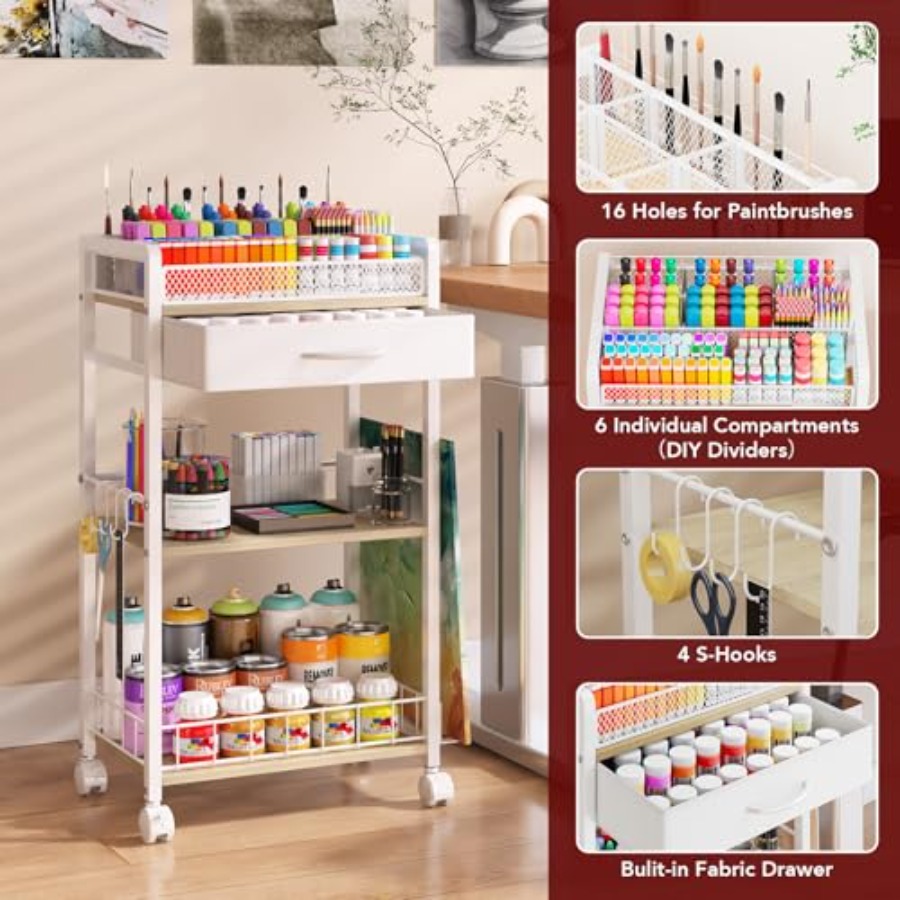 3 Tier Rolling Cart - Metal Ut - مراجعة Art Craft Organizer وسعره