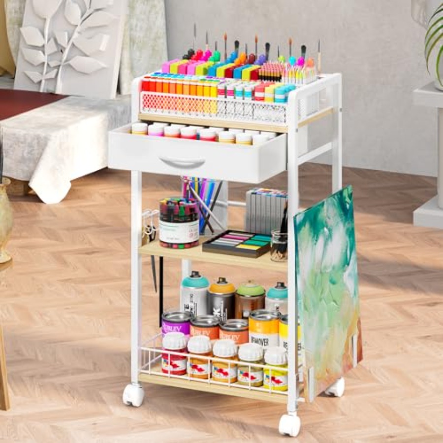3 Tier Rolling Cart - Metal Ut - مراجعة Art Craft Organizer وسعره